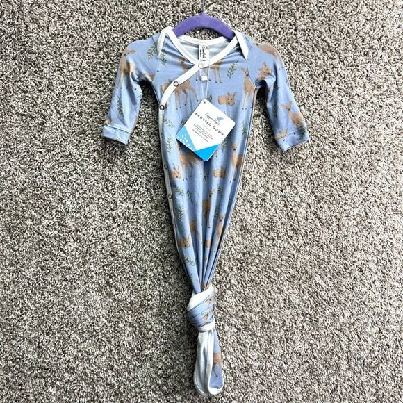 Copper Pearl Gown Baby Newborn Blue Doe Dear Side Button Down Tie Knotted NWT - Picture 1 of 4